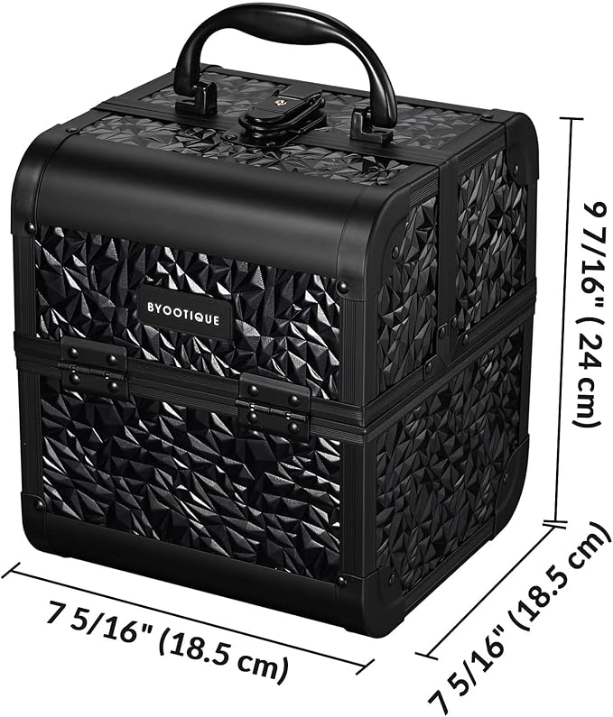 BYOOTIQUE Makeup Organizer Case with Mirror 2-Tier Trays Lockable Cosmetology Case Jewelry Storage box for Nail Tech Beauty Salon Barbershop Hairstylist,Mermaid Black