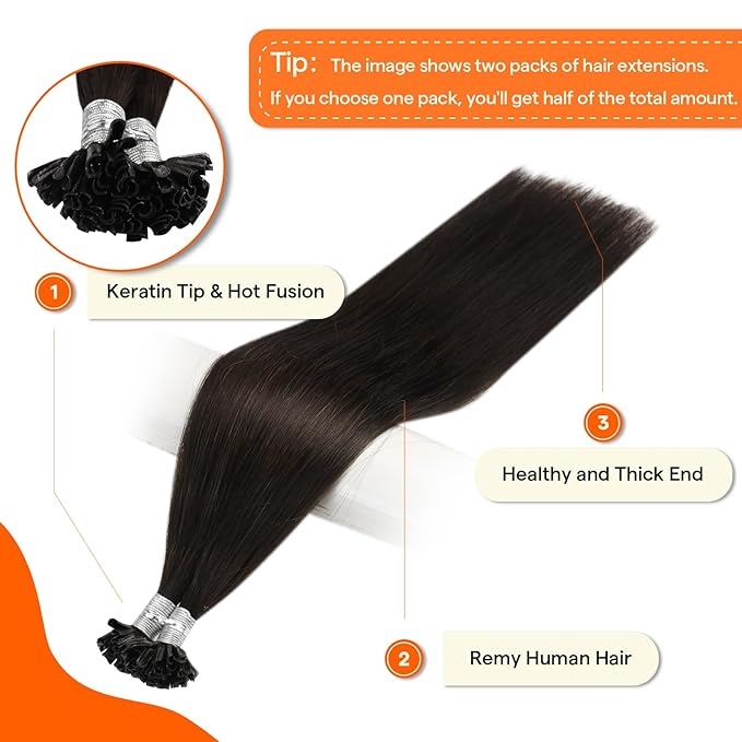 Full Shine Utip Human Hair Extensions 24 Inch 50 Grams Color 2 Dark Brown Fusion Hair Extensions Human Hair Natural Straight Remy Hair for Women Keratin Bond Extensions add Volume