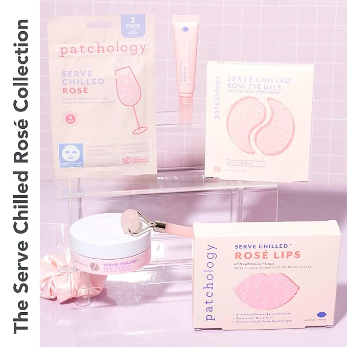 Patchology Rosé Lip Sleeping Mask - Overnight Lip Mask with Hyaluronic Acid and Resveratrol - Hydrating and Repairing Lip Gloss Treatment softens and heals dry cracked lips (14.7 ml)