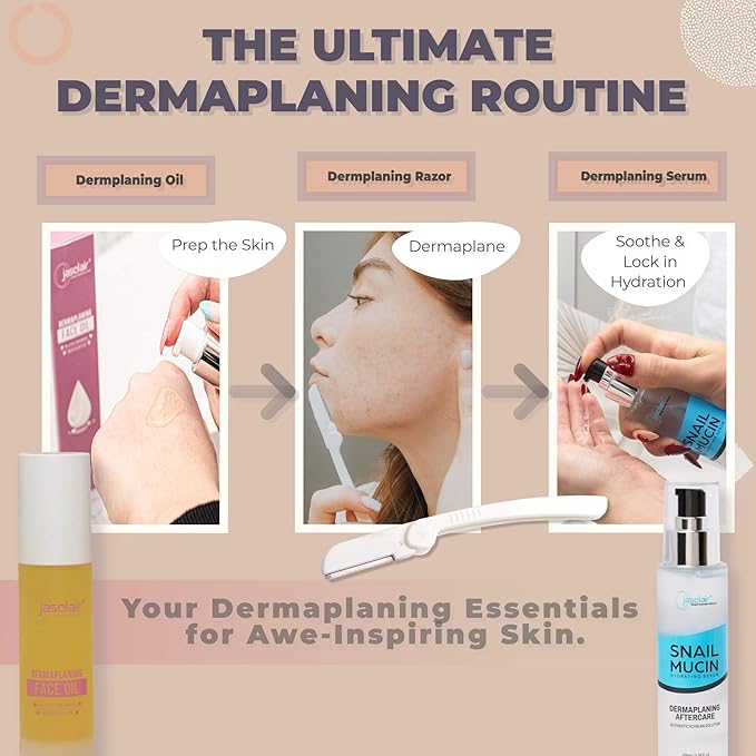 Dermaplane Kit – Dermaplaning Tool & Post-Serum Bundle | Precision Facial Razor for Peach Fuzz & Dead Skin | Hydrating Snail Mucin Serum
