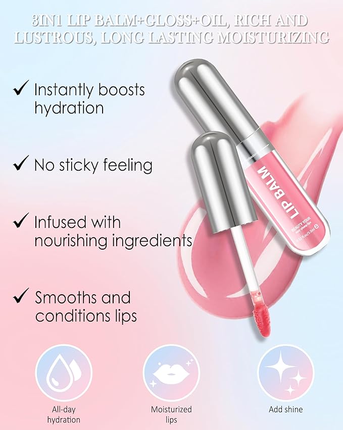 Tinted Lip Gloss Oil, Nude Brown Hydrating Lip Tint Stain, Sheer Lip Treatment Moisturizer, Moisturizing Lip Tint Balm Lipstick Lipgloss, Glow Reviver Lips Care Oil, Christmas Makeup Gift for Women-05