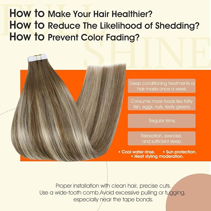 Full Shine Balayage Tape in Hair Extensions Straight Human Hair Extensions 14 Inch Invisible PU Tape in Extensions 6 Chestnut Brown Ombre to 60 Platinum Blonde Highlight 6 Seamless Hair 50g/20pcs