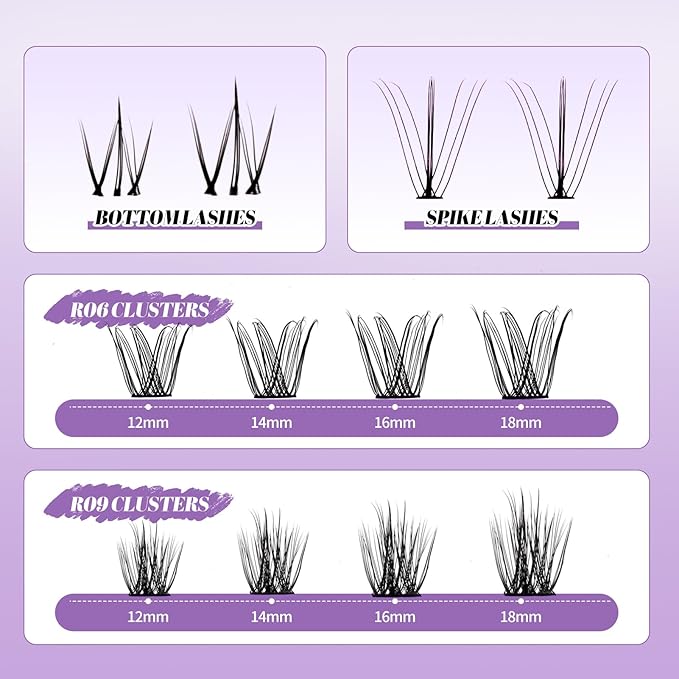 DIY Lash Extension Kit Lash Clusters With Bottom Lashes Volume/Wispy Clusters12-18mm Multi-types Individual Lashes Bond and Seal, Spike, Volume Kit Lash Applicator(Wispy Kit)