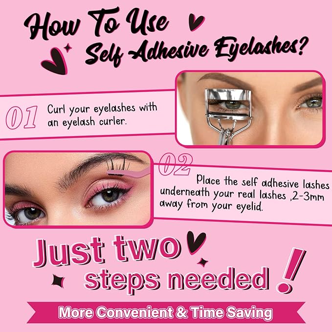 PRO Self Adhesive False Eyelashes,Lash Clusters No Glue Needed Pre Glued No Remover,1 applicator,Easy to Apply, Curved-Thin Band Reusable Cluster Lashes(Sunflower-D-10-16mix)