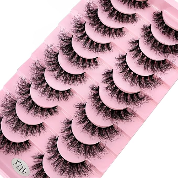 HBZGTLAD New 10 Pairs 3D Mink Lashes False Eyelashes Handmade Wispy Fluffy Long Lashes Natural Eye Makeup Tools Eye Lashes(Fly-10)