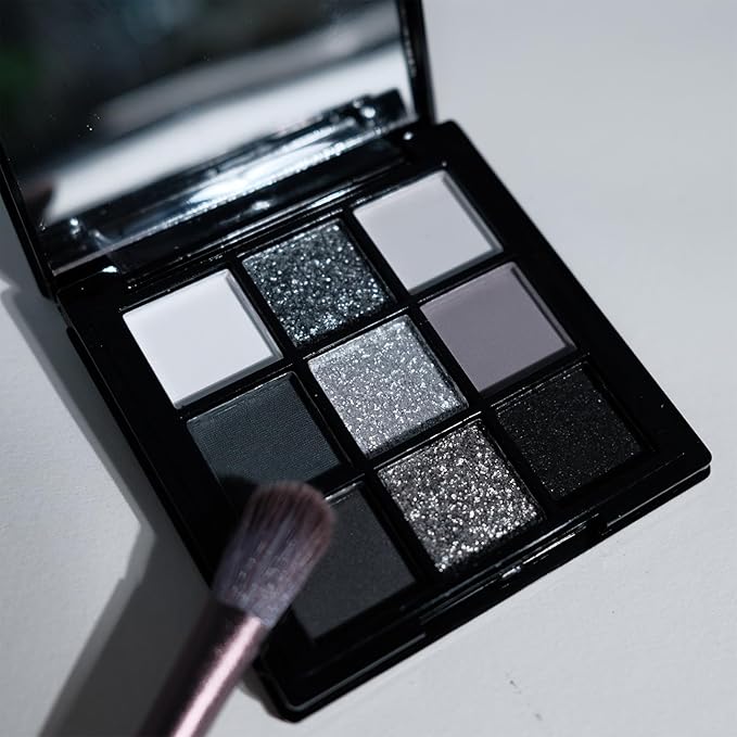 Erinde 9 Color Smokey Eyeshadow Palette, Highly Pigmented Matte & Glitter Shades,Black Silver Gray Eye Shadow Set for Halloween Makeup, Long-Lasting, Waterproof & Blendable, Reversal Star Smokey