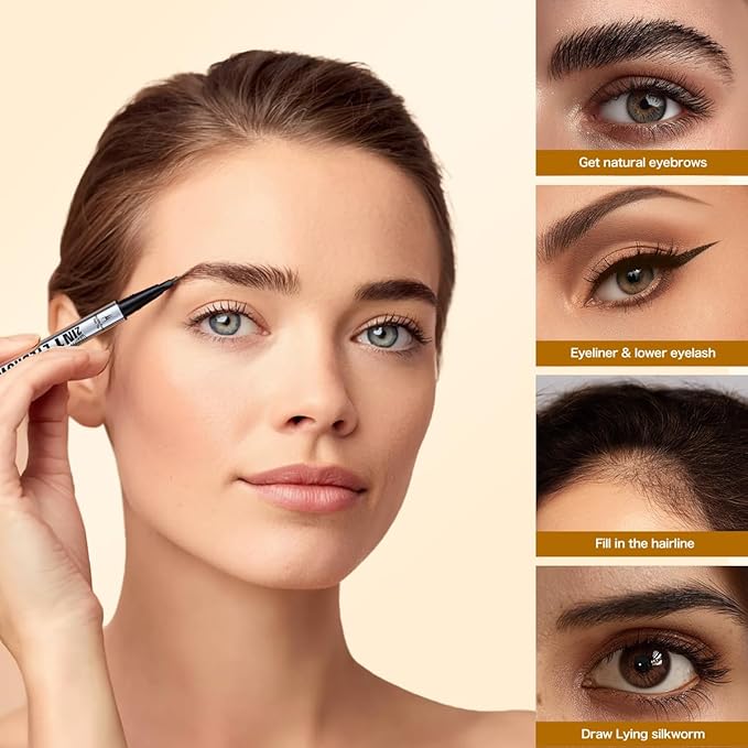 Microblading Eyebrow Pen, 2 Tip Precise Microblade Eyebrow Pencil That Looks Like Hair, Waterproof Natural Eye Brow Pencils for Women, Non Dry Out and Last All Day (Black)
