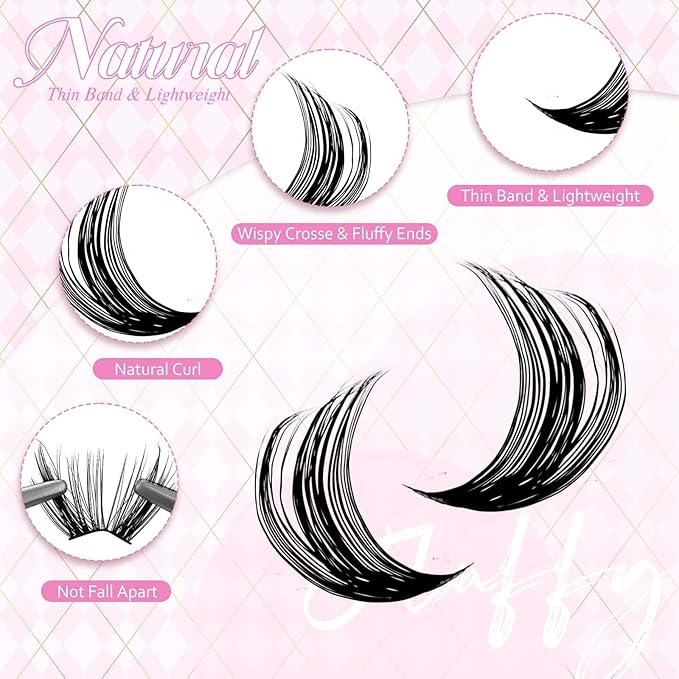 FADLASH DIY Lash Extension Kit Individual Lashes Cluster D Curl Eyelash Extension Kit with Lash Bond and Seal and Lash Applicator Tool for Self Application at Home (60D-0.07D-12-18MIX KIT)
