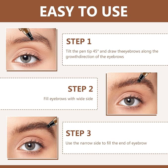 Microblading Eyebrow Pencil,2 PCS Magic Eyebrow Pencil,4-Tip Waterproof Brow Pencil with Micro-Fork Tip,3D Natural Makeup Long-Lasting Fine Stroke Magic Eyebrow Pen (Dark Brown)