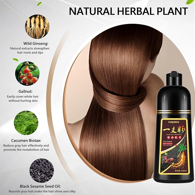 Instant 500ml Chestnut Brown Hair Color Shampoo for Men & Women | Plant Formula, 3 in 1 Natural Hair Coloring Shampoo, Permanent Hair Dye 17.6 Fl Oz