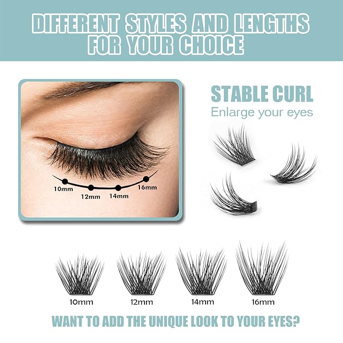 DIY Eyelash Extension, 3D Effect Individual Glue Bonded Lash Clusters Volume Lashes Set, Home Eyelash Extension, Lashes Pack (16MM-Volume)
