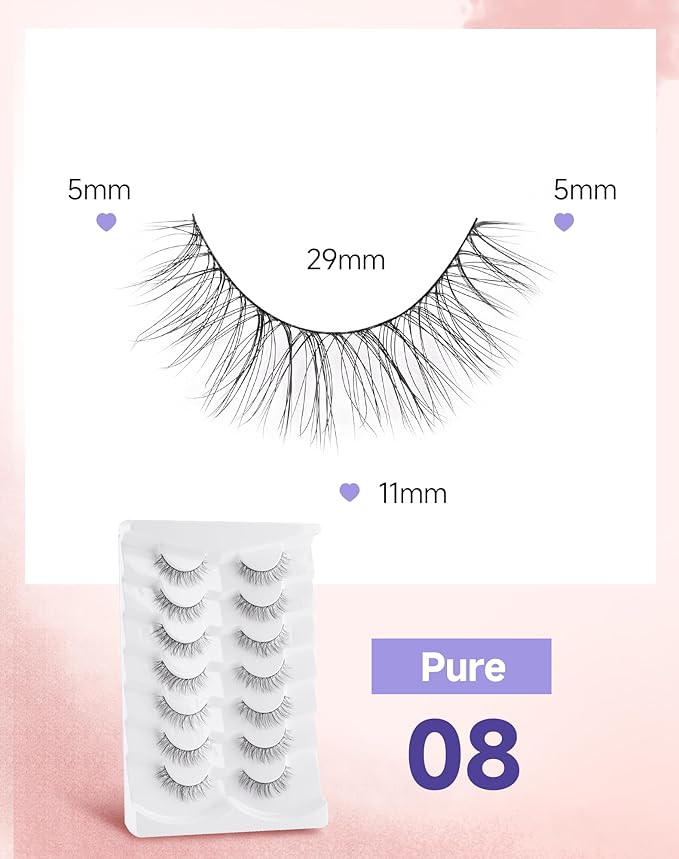 Natural Lashes Natural Eyelashes Natural Look Wispy Lashes Mink Lashes False Eyelashes Fake Eyelashes C Curl Lashes Strip Lashes Pure-08