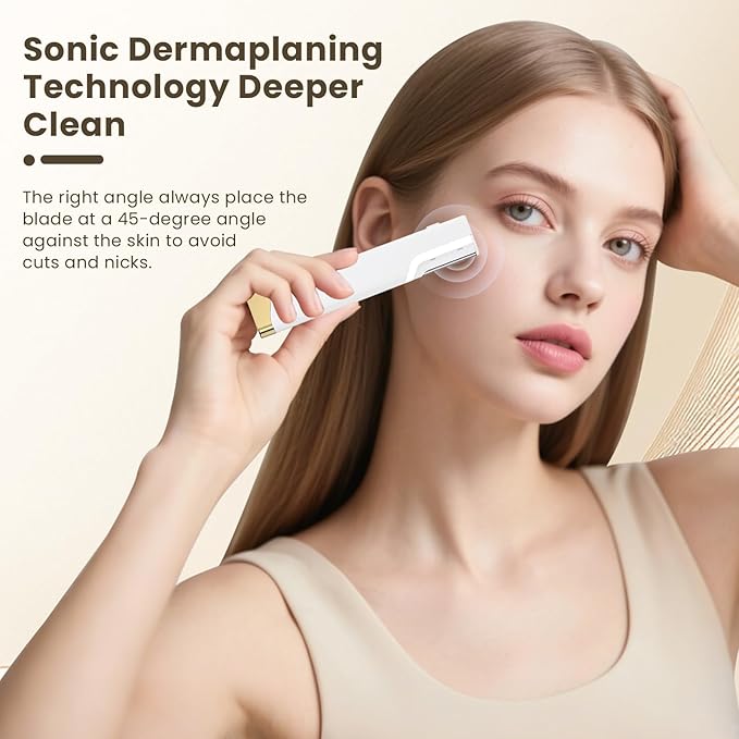 Sonic Dermaplane Razor for Women Face, Three-Speed Rechargeable Dermaplane Razor with 5 Refill Blades, Facial Hair & Peach Fuzz Remover for Women,Sonic Dermaplaning Tool