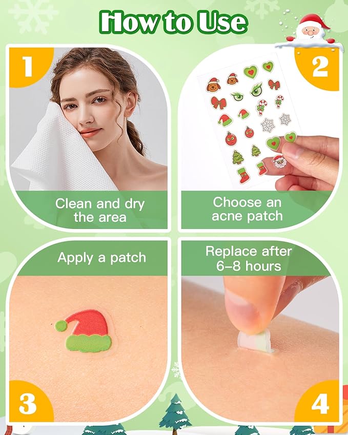 Christmas Cute Hydrocolloid Pimple Patches - Fun Acne Patches for Zits and Blemishes, Pimple Stickers for Face and Skin, Tea Tree Oil & Salicylic Acid, 144 Count