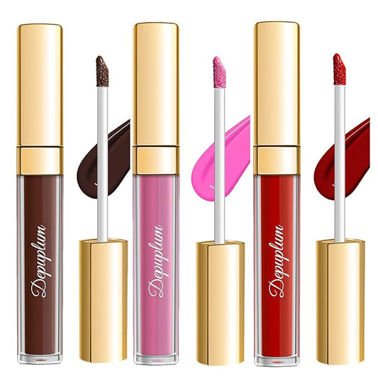 3Pc Matte Liquid Lipsticks for Women, Dark Brown Lipstick Red Lisptick Pink Lipstick, Cruelty Free Long Lasting Lip Makeup (DM15+DM05+DM26)