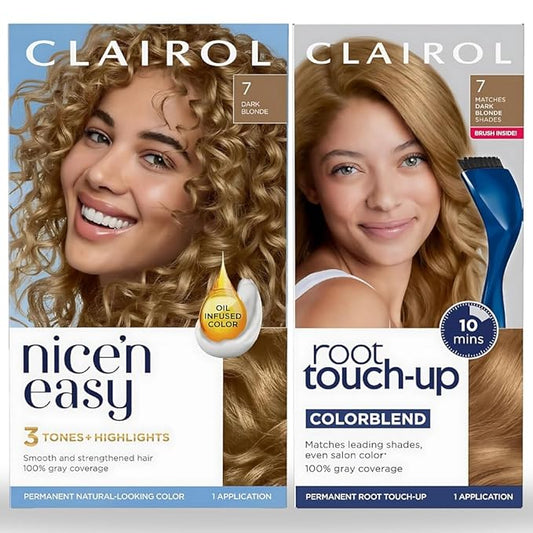 Clairol Nice'n Easy 7 Dark Blonde Permanent Hair Dye & Root Touch-Up Multi-Pack Bundle