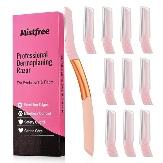 Dermaplane Razor for Women Face, Eyebrow Razor Refills with 10 Razor Head, Reusable Face Razors, Professional Dermaplaning Tool for Exfoliation, Peach Fuzz Removal, Eyebrow Shaping