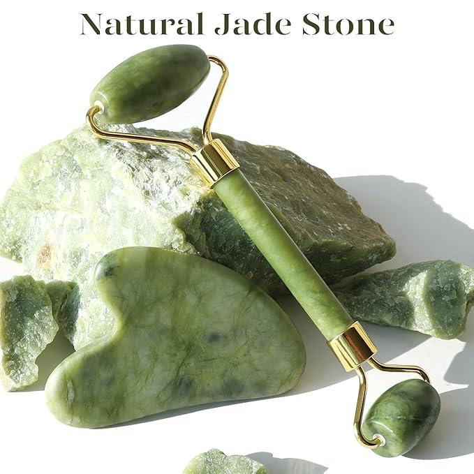 BAIMEI IcyMe Jade Face Roller & Gua Sha, Facial Beauty Skin Care Tools, Self Care Gift for Men Women, Massager for Face, Eyes, Neck, Relieve Fine Lines and Wrinkles - Green