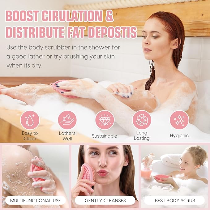 Silicone Loofah for Women - Exfoliating Body Scrubber, Soft Dual-Sided Silicone loofa for Body Clean and Massage, Gentle Bath Brush Lathers Well for All Kinds of Skin