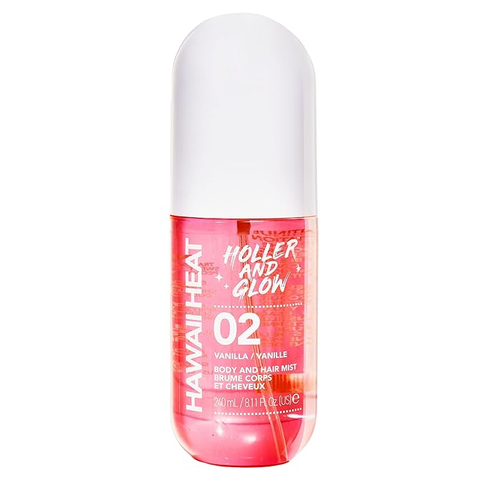 Holler and Glow Hawaii Heat Body & Hair Mist, Warm Vanilla, Peony & Amber Scent, Long-Lasting Daily Fragrance, Lightweight, Vegan, Cruelty-Free, Alcohol-Free, Hydrating Hair Perfume, 8.11 Fl Oz