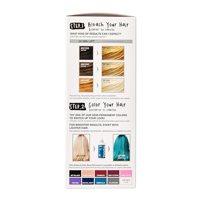 KISS Lift Up Complete Hair Bleach & Icy Silver Toner Kit, Gentle Conditioning Formula that Reduces Brassiness, Complete 6-Pc DIY Bleach Kit, ICE