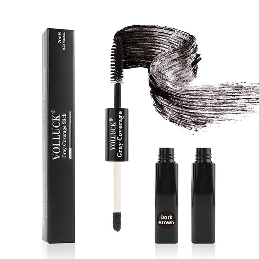 Root Touch Up Stick, Instant Gray Hair Cover Concealer, 2-In-1 Double Head Hair Color Finishing Stick, Hair Mascara Brush for Eyebrow& Beard (Dark Brown, 0.23 Fl oz)