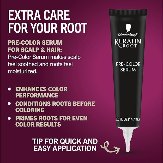 Schwarzkopf Keratin Root Permanent Hair Color Kit, 6.0 Light Brown, 1-Application Root Touch-Up with Collagen & Vitamin B6, Complete Gray Coverage, Precision Brush, All Hair Types & Textures