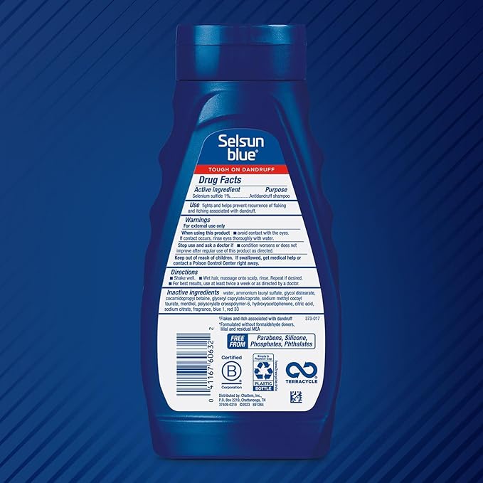 Selsun Blue Medicated Anti-dandruff Shampoo with Menthol, 11 fl. oz., Maximum Strength, Selenium Sulfide 1% (Pack of 3)