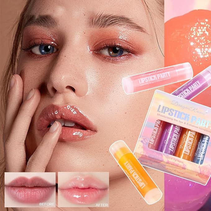 4 Pcs Shimmer Tinted Lip Balm Set, Hydrating Color changing Lipstick, Moisturizing Tinted Lip Gloss, Long Lasting Nutritious Balm Gift Set