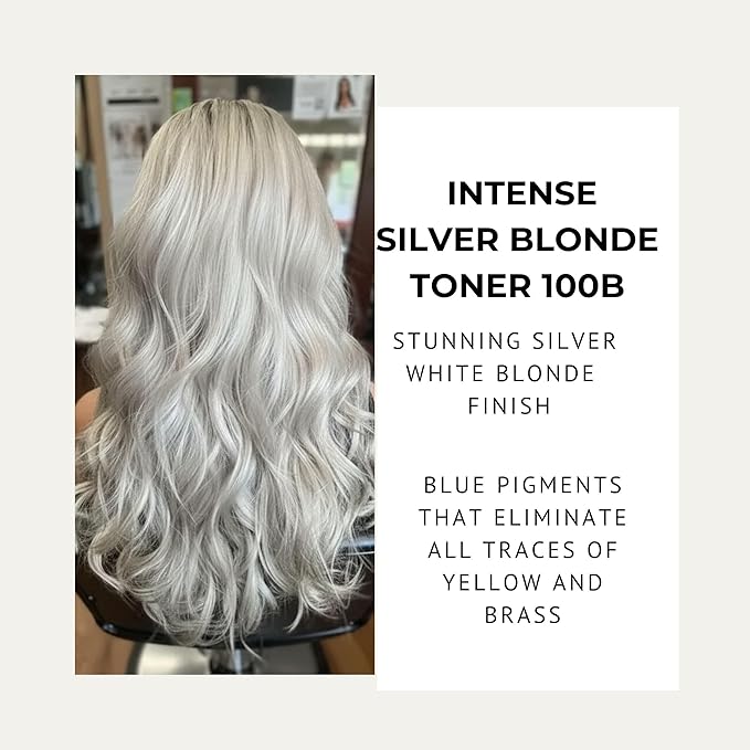 Professional Hair Color with Argan Oil 100B Intense Silver Blonde Toner. 3.5 oz tube (100 ml). Argan oil ensures exceptional hair quality and shine. Made in Europe.
