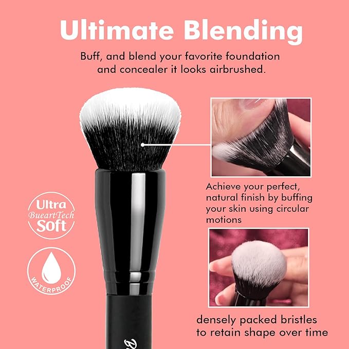 Bueart Design Ultimate Blending Foundation Brush with Large Flat Top Contouring Brush Perfect for using with pressed or loose bronzer powder, liquids, and creams,M10