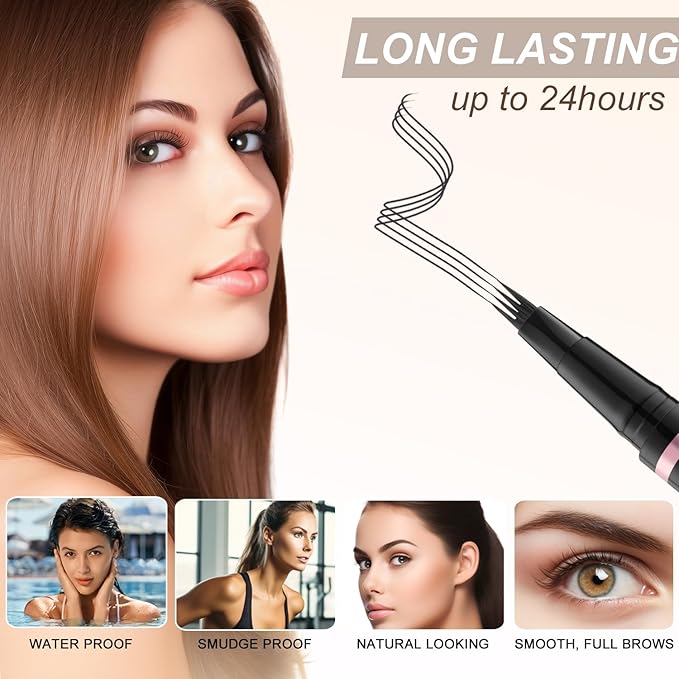 Eyebrow Pencil,2-in-1 Waterproof Eyebrow Pen with 4 Tip Brow Pen and Ultra-Precise Brow Pencil,with Dual-ended Eyebrow Brush,Eyebrow Makeup for Natural Looking Eyebrows- Ash Black
