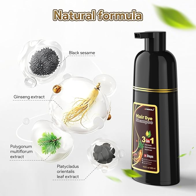 MEIDU Shampoo Shop Dark Brown Hair Dye Shampoo 3 in 1 for Gray Hair, Hair Dye for Women Men, Har Color Herbal Ingredients Natural (500ml, 16.9oz)