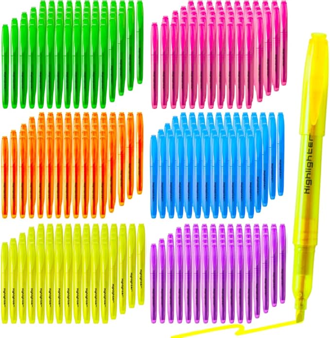 600 Pcs Highlighter in 6 Assorted Colors Chisel Tip No Bleed & Dry-Quickly Highlighters Bulk for Adult Kids, Office Classroom School Supplies for Teachers