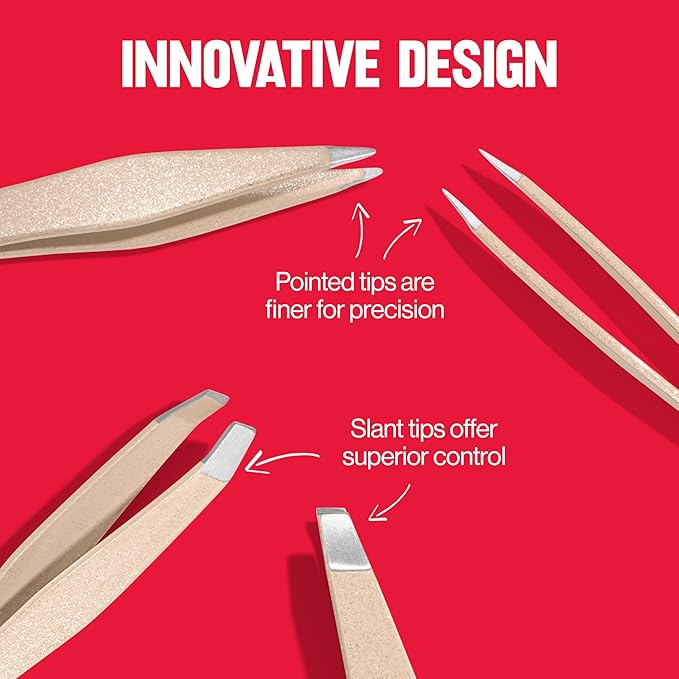 Revlon Designer Series Mini Tweezer Set, Hair Removal Tool Kit with Slant & Point Tips, Made with Stainless Steel, Stocking Stuffer for Women, 1 Count