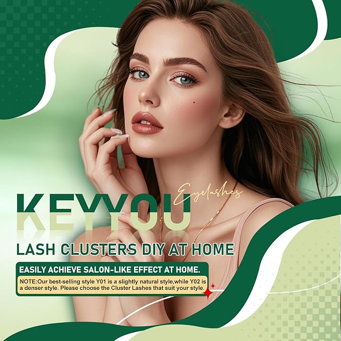 Lash Clusters 96pcs Individual Lashes Y01 D Curl 10mm Eyelash Clusters KEYYOU Volume Wispy Lash Extension Soft&Comfortable Easy DIY at Home(Y01 D-10mm)