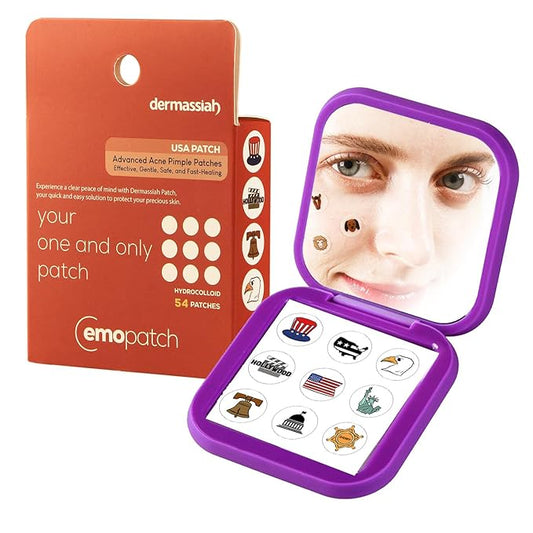 Acne Pimple Patches for Face 54 Count with Mirror Case for Day & Night Use - Hydrocolloid Pimple Pads, Emoji-Themed Blemish Dots, Clear Skin Treatment (USA)
