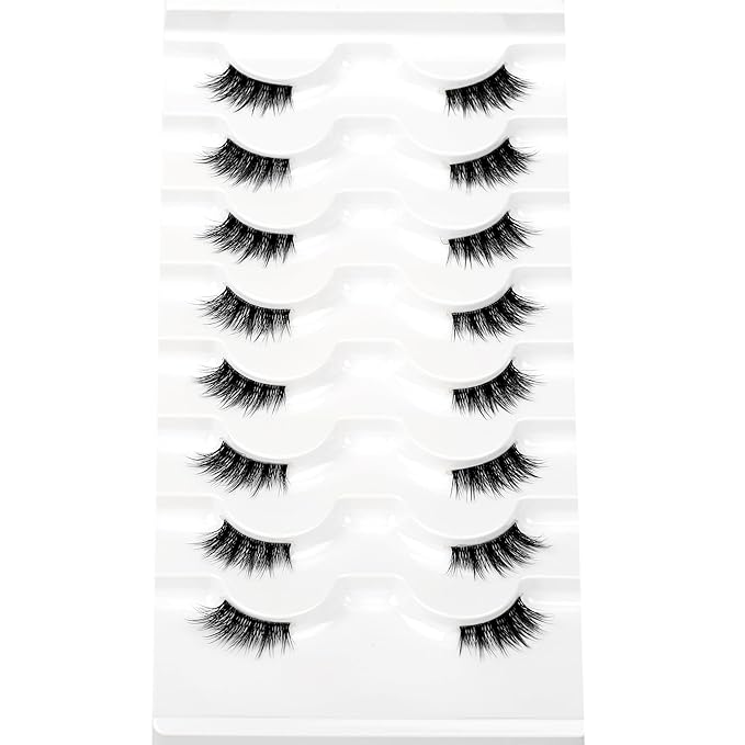 Half Lashes for Nude Makeup Fake Eyelashes Strips Natural Volume 8 Pairs Pack 3/4 Short Band Wispy Fairy Lashes Cat Eye Look Short Small Asian Accent Lash Wispies Faux Mink False Eyelash Extensions