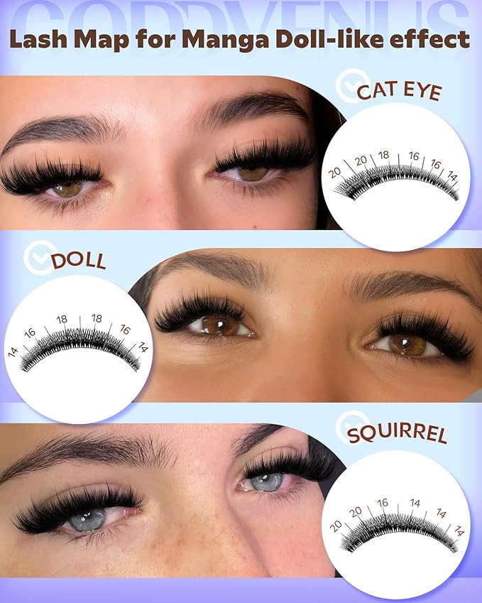 Fairy Lash Clusters Kit Wispy Volume Eyelash Clusters with Spikes Manga Cluster Eyelash Extensions Kit D Curl Fluffy Anime Individual Lash Extension Kit With Waterproof Lash Cluster Glue
