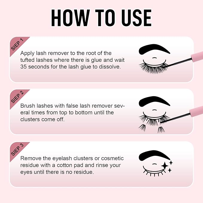 Cluster Lash Glue Remover 5 ML Lash Remover for Cluster Lashes Soothing Oil Lash Glue Remover Mascara Wand Eyelash Extension Remover Self Use at Home