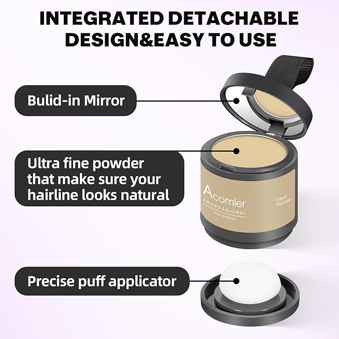 Acomler Instantly Root Cover Up Hairline Shadow Powder, 0.35 Ounce Root Touch Up Hair Color, Grey Hair Coverage Hair Fibers, Hair Powder for Women with Eyebrows, Beard Line, Bald Spots (Medium Blonde)