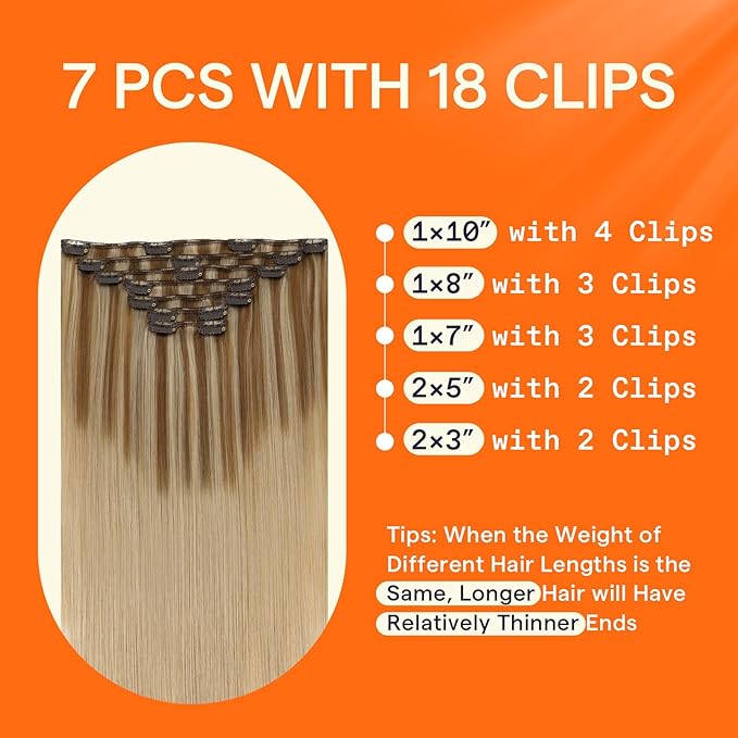 Full Shine Human Hair Clip in Extensions Balayage Clip in Hair Extensions Remy Hair Golden Brown to Dark Blonde Hair Extensions Clip ins Human Hair for Women Double Weft 7 Pcs 20 Inch 120 G