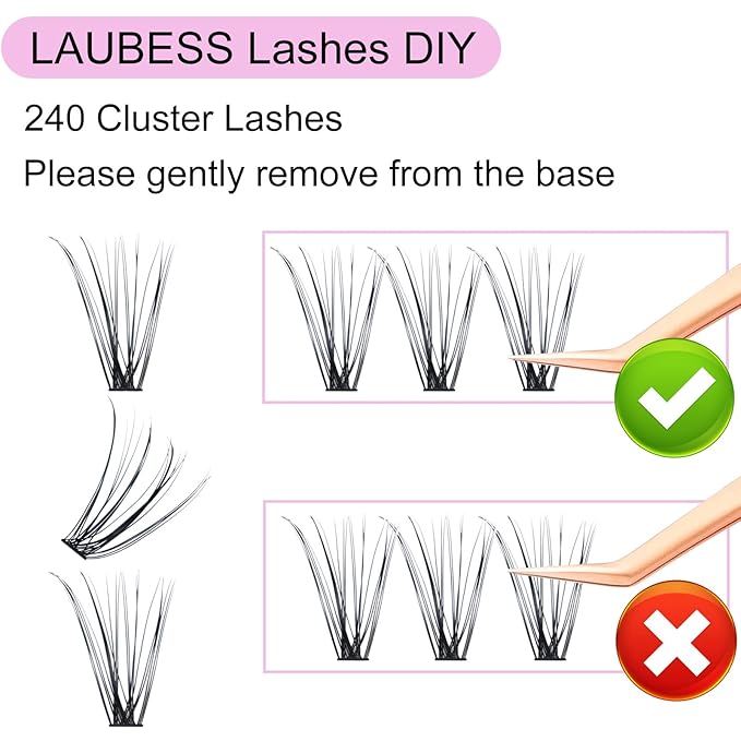 Lash Clusters LAUBESS Individual Lashes Waterproof Eyelash Clusters Mixed Tray Cluster Eyelash Extensions Soft Cluster Lashes for Beginners (10D/20D-C-Mix9-16)