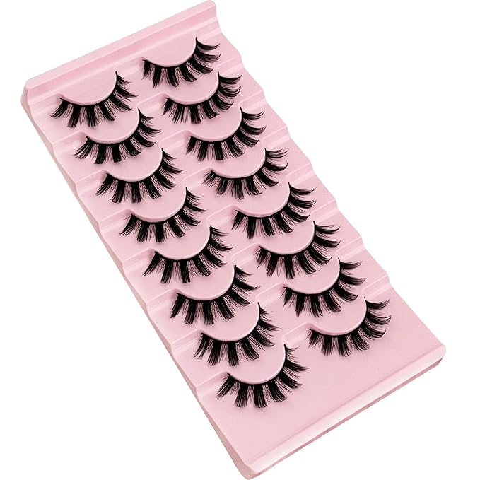 False Eyelashes Manga Lashes Anime Strip Fake Eyelashes NINGLASH Fairy Spiky 8 Pairs Faux Mink Lashes Cosplay Thick Fake Eye Lashes Soft Lashes 8-16mm Wispy Natural Look