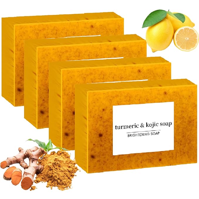Lemon Turmeric Kojic Soap, Turmeric Soap for Spots Remover with Vitamin C, Lemon, Retinol Collagen, Shea Butter More Moisturizing for Face and Body (4)
