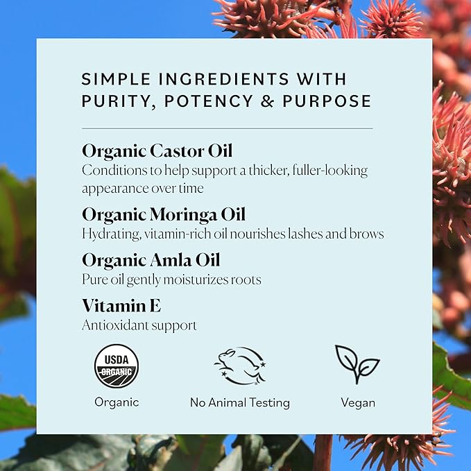 Sky Organics Organic Castor Oil (16 oz), USDA Certified Organic, 100% Pure, Cold Pressed, Hexane Free, Boost Hair Growth, Use with Castor Oil Pack (Lash & Brow Oil & Applicator)