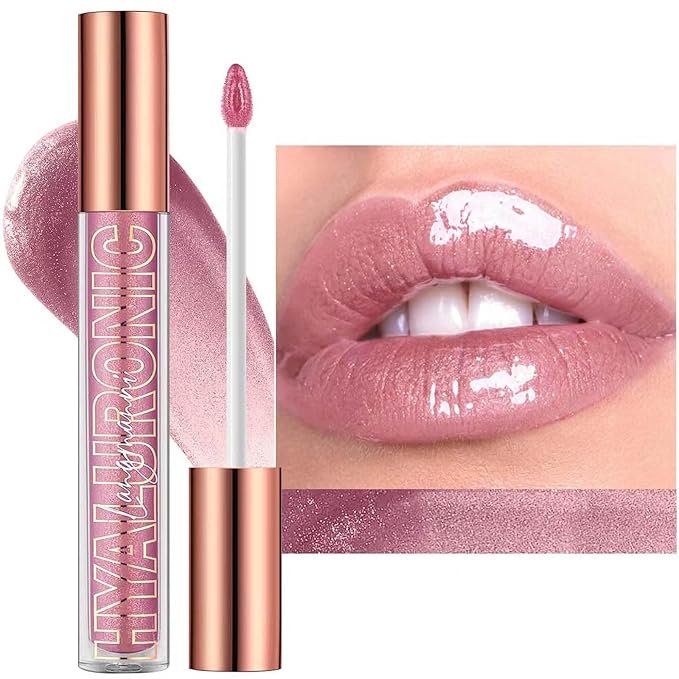Nude Pink Lip Gloss Lip Plumper Gloss Tinted Glitter Lipgloss Lip Oil Teens Moisturizing High Shine And Vegan Plumping Lip Gloss For Women Girls Long-Lasting Dry Lip Care (03# Nude Pink)
