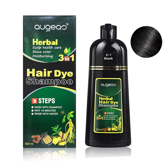 Natural Black Hair Color Shampoo for Gray Coverage, 3 in 1 Herbal Hair Shampoo for Women and Men, 500ML