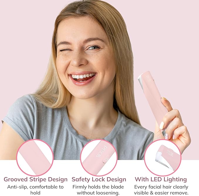 PELCAS Electric Dermaplaning Tool Kit for Women Face with LED Light, Facial Mini Dermaplaning Razor with 6 Blades, 3 Speeds 2 in 1 Facial Peach Fuzz Hair & Exfoliation Removal System at Home BV18-712