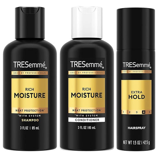 TRESemme Hair Care Travel Set – Rich Moisture Shampoo & Conditioner + Extra Hold Hairspray (3 Piece Set)